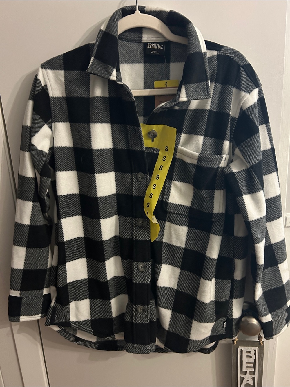 Eddie Bauer Women’s  Black and White Buffalo Plaid Button-Up Shirt